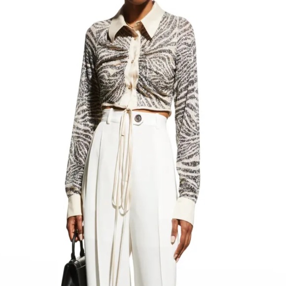 IN THE MOOD FOR LOVE Lina Sequined Zebra Button-Front Crop Top - Picture 2 of 10